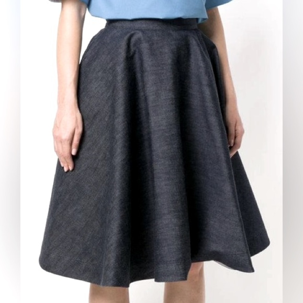 Calvin Klein 205W39NYC Flared Midi Denim Skirt w/Pockets